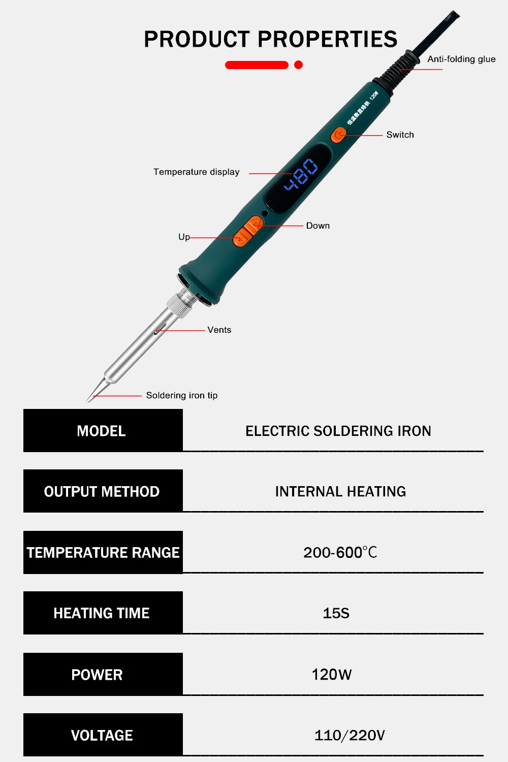 100 W/120 W Digitale Lötkolben Kit Reparatur Löten Werkzeug Set Elektrische Lötkolben Dual Kalibrierung Temperatur 200-600C – Detail 6