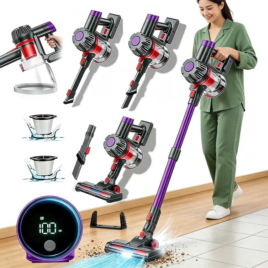 Aspiradora Inalámbrica de 450 W con Potencia de Succión de 38000 KPA, Aspiradora de Mano Inteligente para el Hogar, para Limpiar Polvo