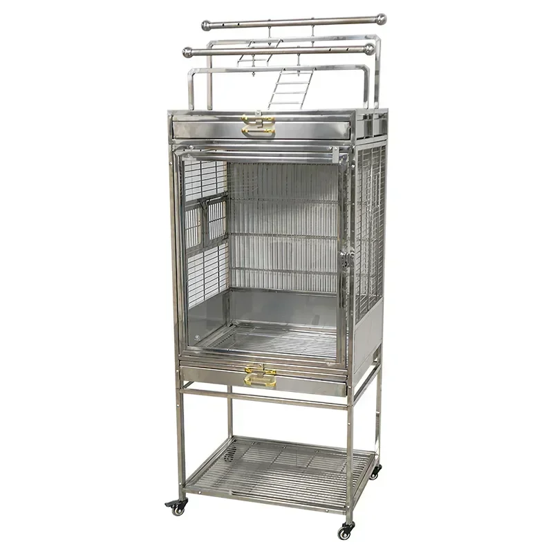 A  304 Stainless Steel Bird Cage Split Station Transparent Ornamental Parrot Cage Luxury Villa