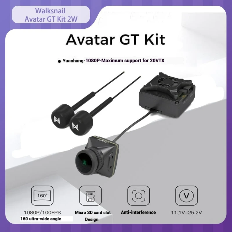 

Walksnail Avatar GT kit 2W VTX Gyroscope 1080P 100fps Dual Antenna Night Vision Long Range Fixed Wing Sensor Image transmission