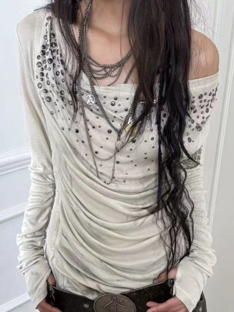 

HOUZHOU Vintage Y2k T Shirts for Women Harajuku Off Shoulder Grunge Tees Sexy Japanese Style Long Sleeve T-Shirts Streetwear
