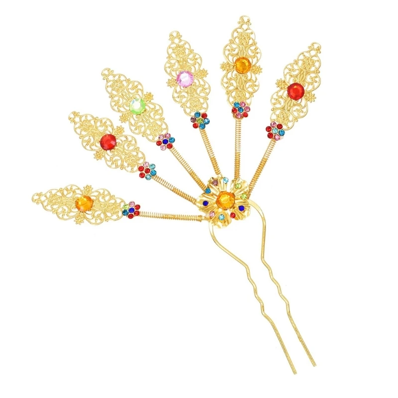 Traditional Thai Peacocks Leaf Hair Decoration Alloy Hair Accesories with Rhinestones Hairpieces for Special Occasion