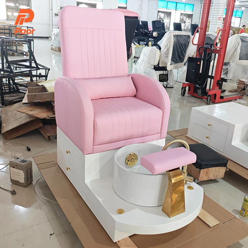 Immagine 5: Moderna poltrona da pedicure rosa per salone di bellezza con luci a LED di lusso e postazioni per manicure e pedicure