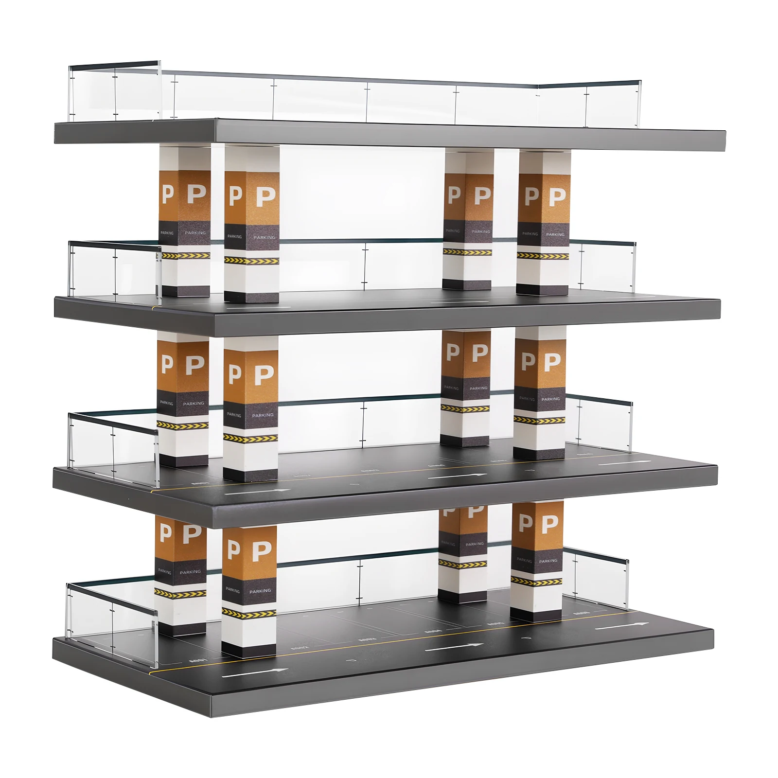 

4 Layer Diorama Parking Model Kit Stand,Acrylic Parking Garage Display, Wooden Structure for Model Car Collection