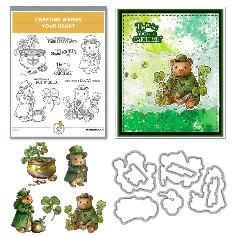 ST. Patrick's Day Clover Mouse Cutting Dies Clear Stamp DIY Scrapbooking Metal Dies Silicone Stamps For Cards Albums