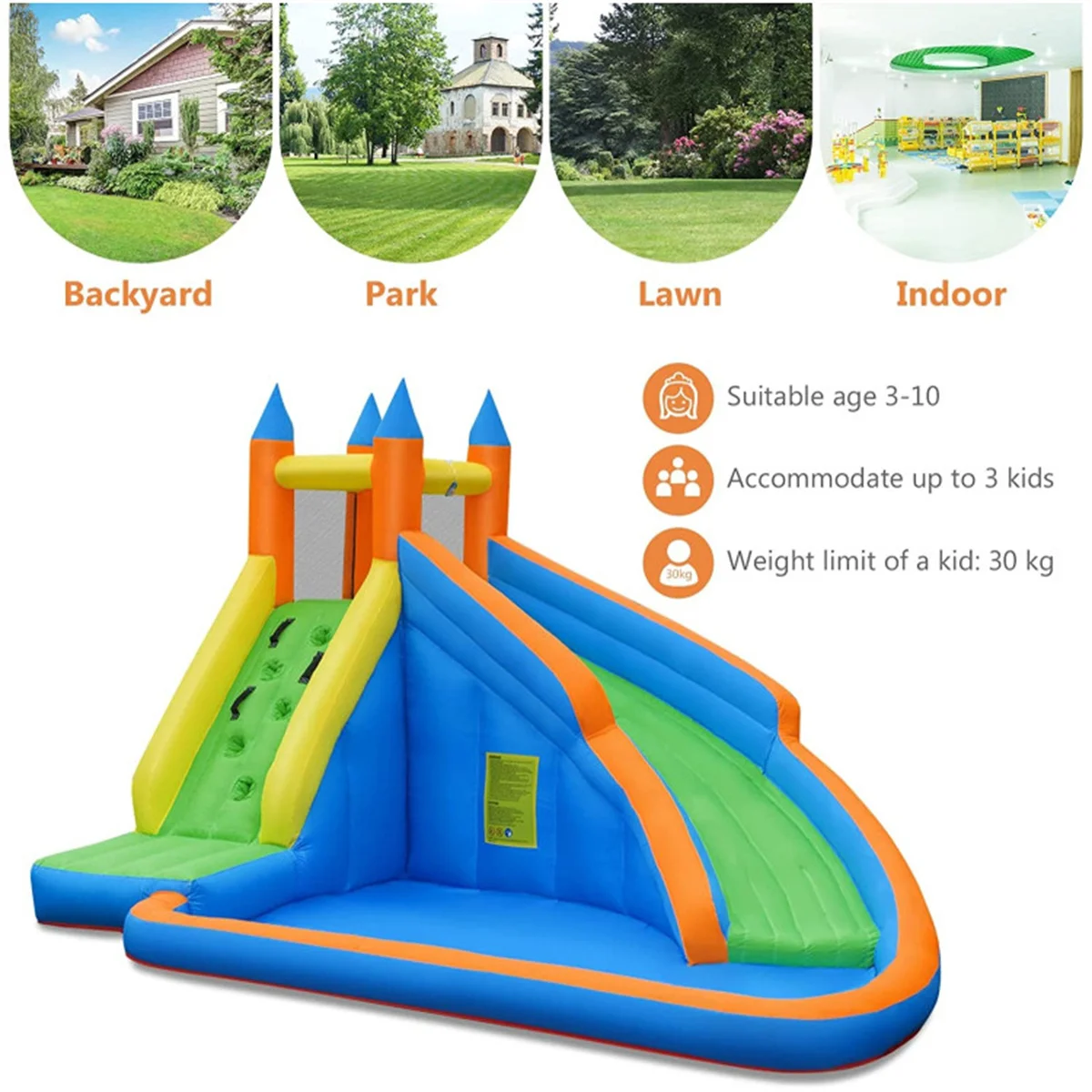 Tobogán de agua inflable, casa que rebota con soplador de 480W