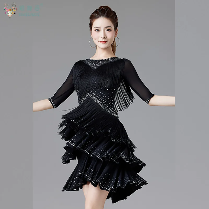 

Платье для соревнований по латинским танцам с кисточками для взрослых, национальные бальные танцы, ча-ча, самба, румба, профессиональные платья для выступлений