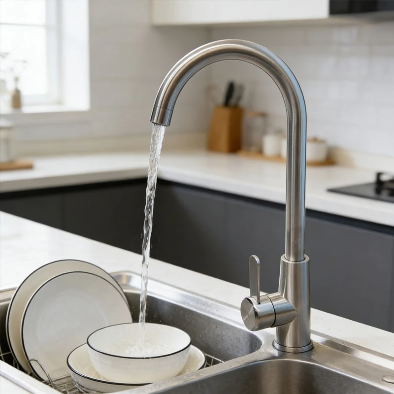 

Kitchen Sink Cold and Hot Water Faucet 304 Stainless Steel Dishwashing Sink Sink Faucet Rotating Elbow Splash-proof Faucet Sink