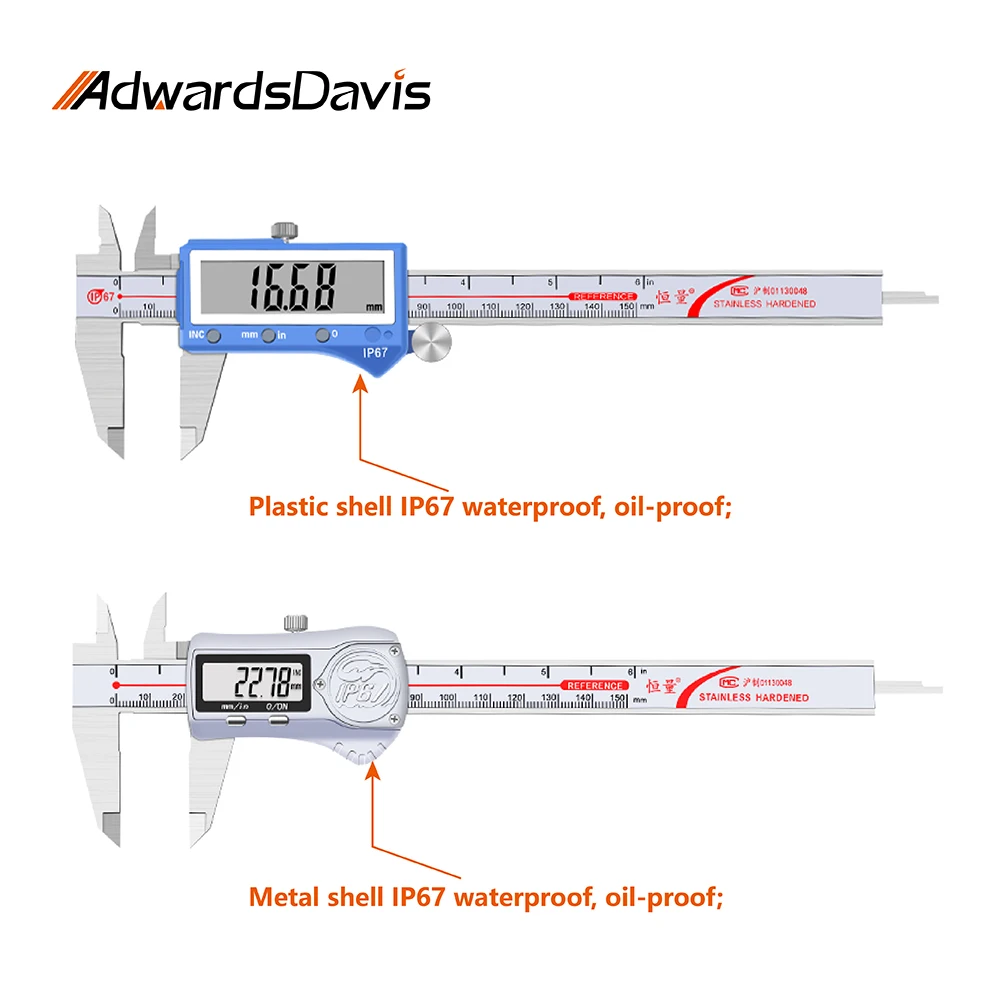 IP67 Industrial Grade Deep Waterproof Oil-Proof Digital Caliper 150 200 300mm Electronic Digital Display Stainless Steel Caliper