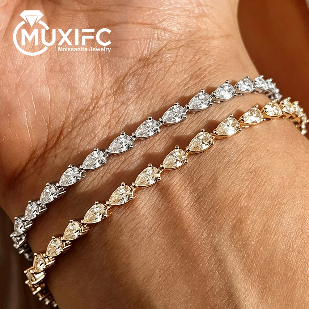 3*5mm Pear Cut All Moissanite Tennis Bracelets for Women S925 Silver  Plated 18k Gold Waterdrop Diamond Wedding Bridal Bracelet