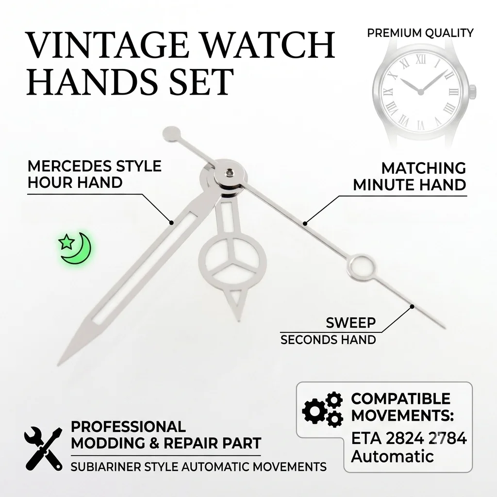 Vintage Watch Hands Silver Plated Green Luminous Hand Set For ETA 2824 2784 Submariner Automatic Movement Repair Tool 1 Set