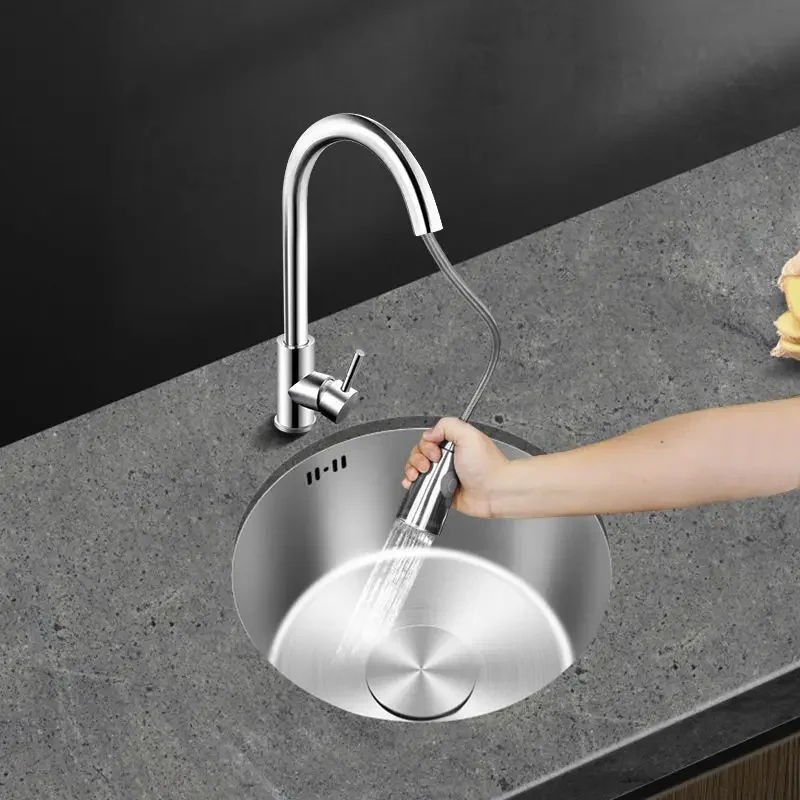 304 stainless steel round basin kitchen round sink stove bar wash basin vegetable basin small single slot
