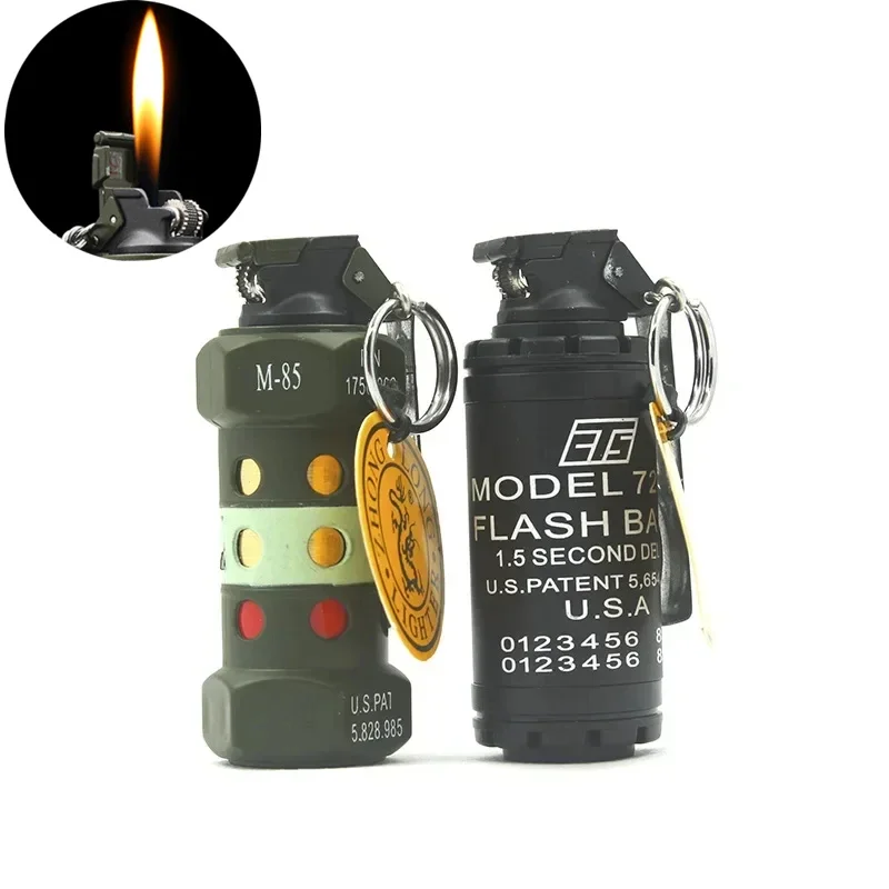 Windproof Mini Grenade Keychain Inflatable Lighter Grinding Wheel Open Flame Bomb Lighter Cigarette Accessories Men\'s Gift