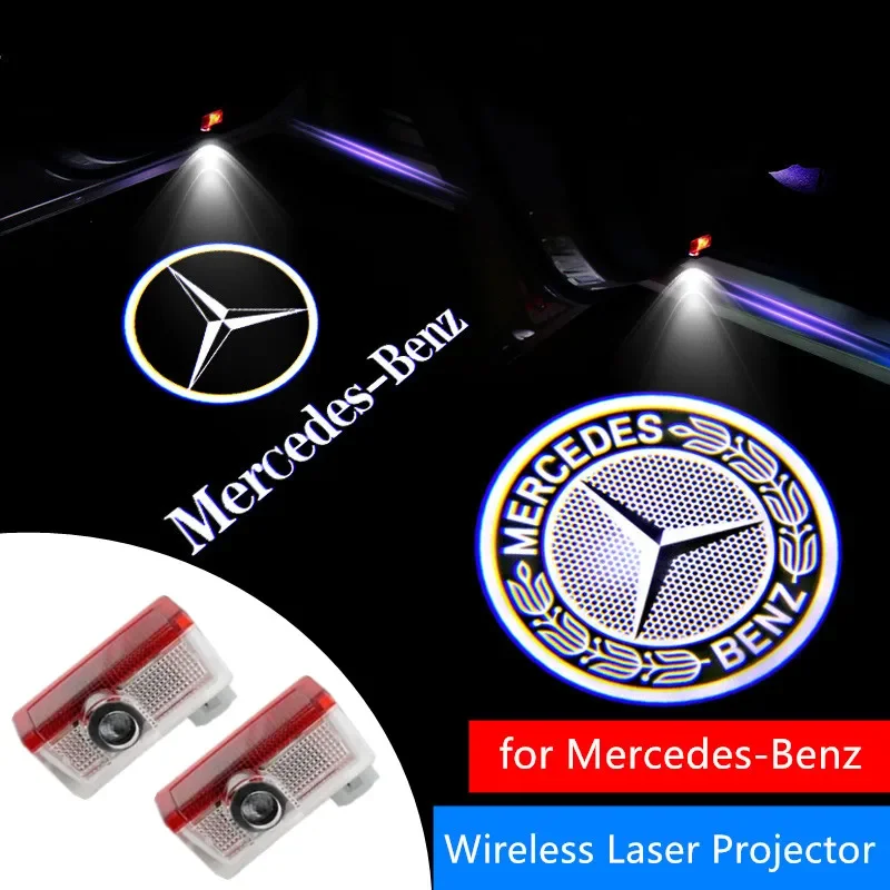 

For Mercedes Benz B/C/E/S Class A Class C200L GLC GLK 2PCS Car Door Emblem LED Light Welcome Lamp Wireless Laser Projector