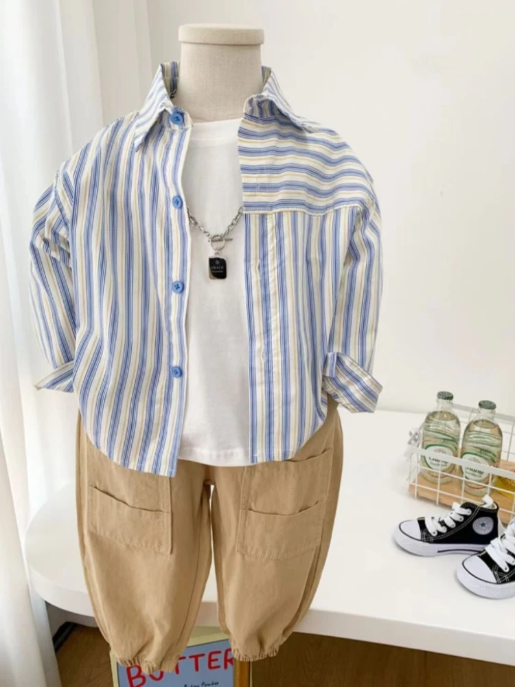2026 Boys Long Sleeve Shirt Thin Casual Spring Autumn Toddler Baby Kids Cotton Button Up Tops