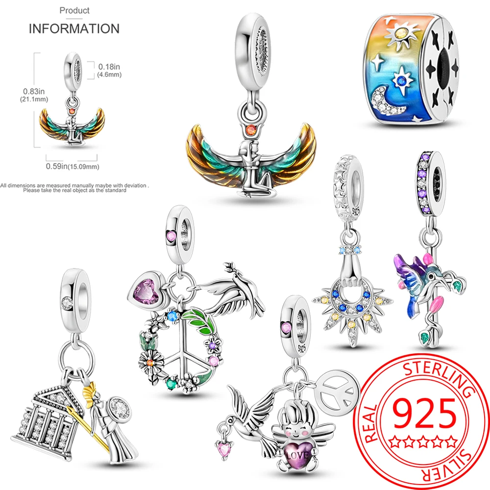 925 Sterling Silver Goddess of Life Isis&Goddess of Justice Athena& Angels of Peace Charm Fit DIY Bracelet Necklaces Gift Jewel