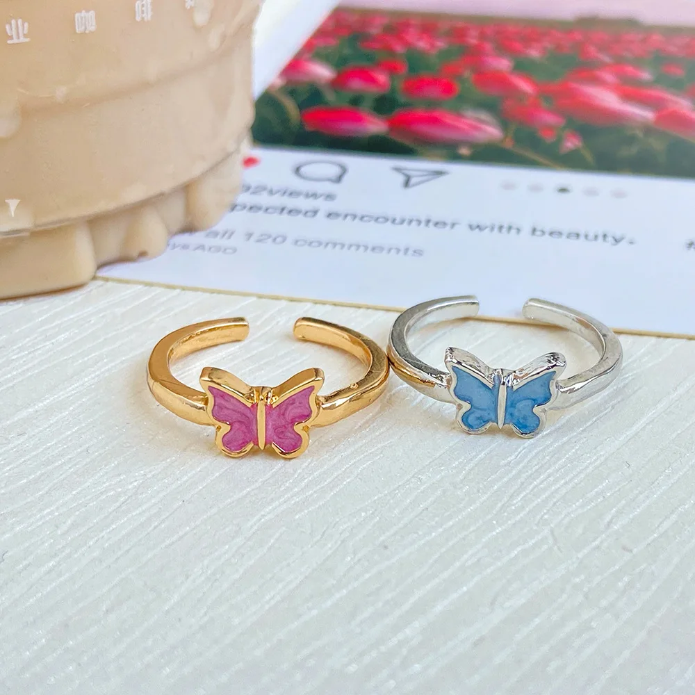 1pcs Hot Selling Instagram Style Creative Drip Oil women's Butterfly Ring With Adjustable Opening Simple And high-end Joint Ring