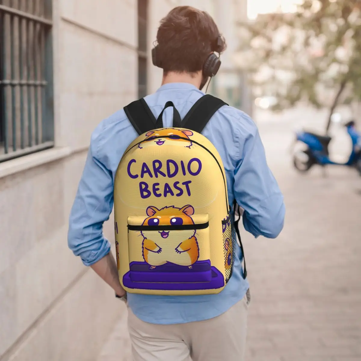 Cardio Beast Hamster Workout Sticker Student Backpack School Bag Hiking Travel Daypack for Boys Girls Bookbag Shoulder Bags