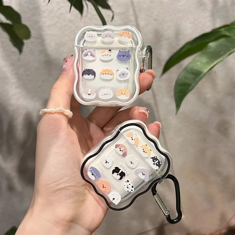 ฟองน้ำครอบหูฟังเป็นคู่รูปตัวการ์ตูนน่ารักเกาหลี INS สำหรับ airpods 1 2 3หูฟังเคสนิ่มลายคลื่นสำหรับ Apple airpod Pro พวงกุญแจ2ND