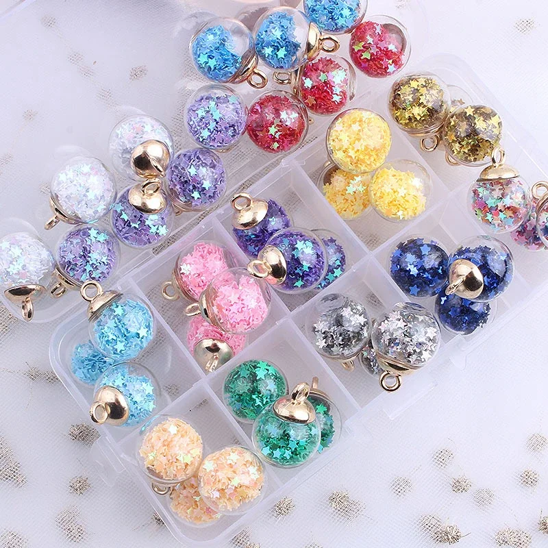 20PCS 16mm Transparent Glass Ball Charms Colorful Star Sequins In Ball Charms Pendants for Jewelry Making Diy Crafts Supplies