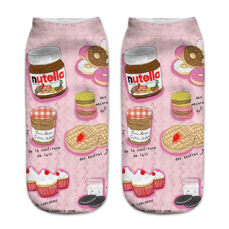 Calcetines con estampado 3d de personajes de nutella para Mujer, calcetín Unisex, dibujos animados, comida, donas, envío directo, novedad