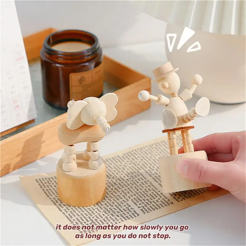 Adorable Wooden Doll Artwork Movable Puppet Desktop Figurine Clown Horse Giraffe Dog Statue Crafts Toy Gifts Home Decoration