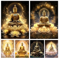 5d Diamond Painting New Arrival Fantasy Golden Buddha Lotus Diy Full Mosaic Embroidery Buddhist Flowers Picture Home Decor