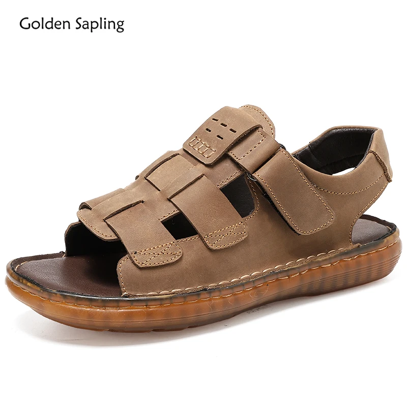 Golden Sapling Classic Men's Sandals Genuine Leather Summer Shoes Breathable Outdoor Footwear Retro Fashion Leisure Sandals Men