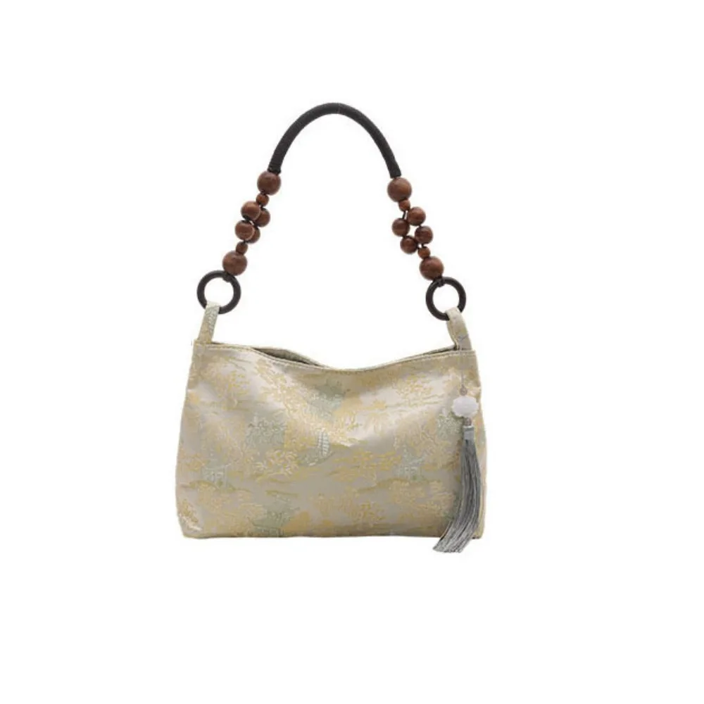 

Simple Cloth Chinese Style Handbag Large Capacity Square Pea Purses Underarm Bag Tassel Pendant Cheongsam Bag Travel