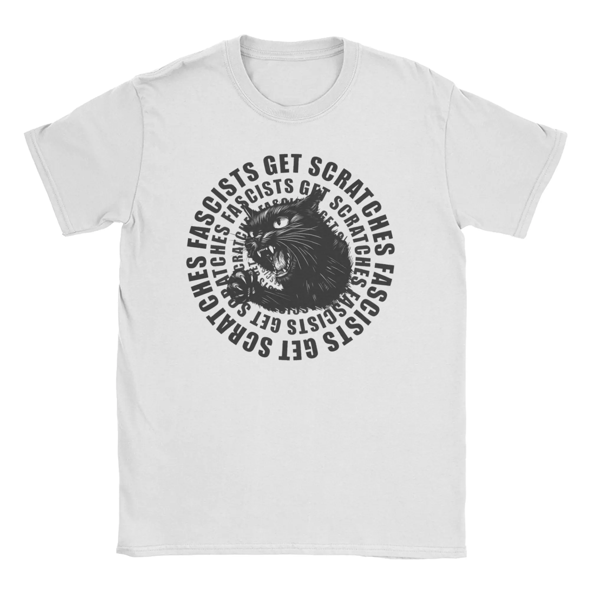 Black Cat Fascists Get Scratches Eat The Rich T Shirts Men Cotton Funny T-Shirts Crew Neck  Tees Short Sleeve Clothes Gift Idea