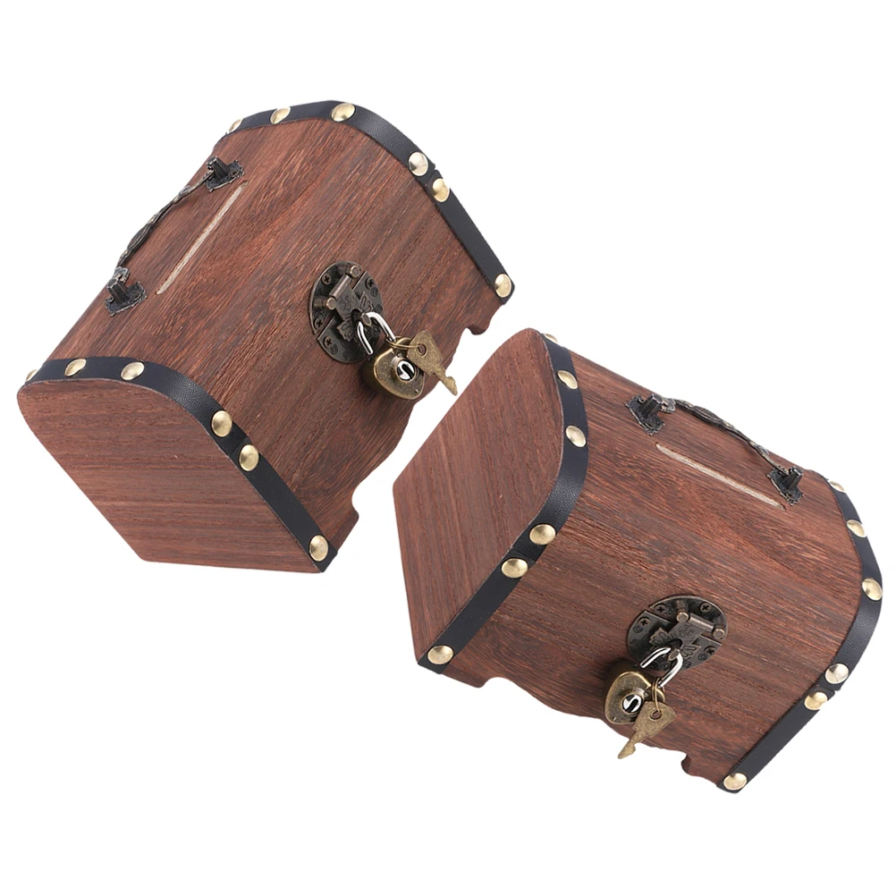 

2 Pcs Wooden Piggy Bank Money Organizer for Cash Boxes with Lock Storage Case Coin