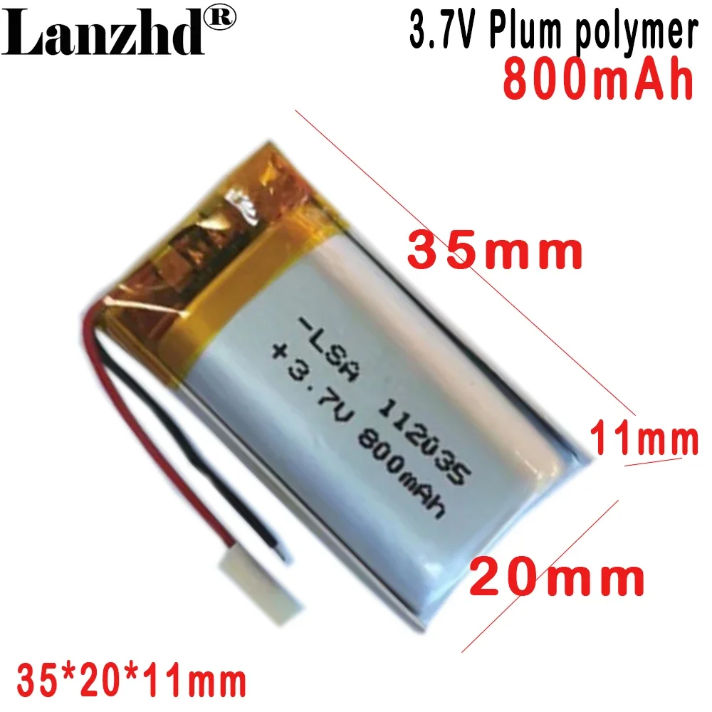 3.7V rechargeable 112035 polymer lithium battery 800MAH For Bluetooth speaker smart wearable LED light massager