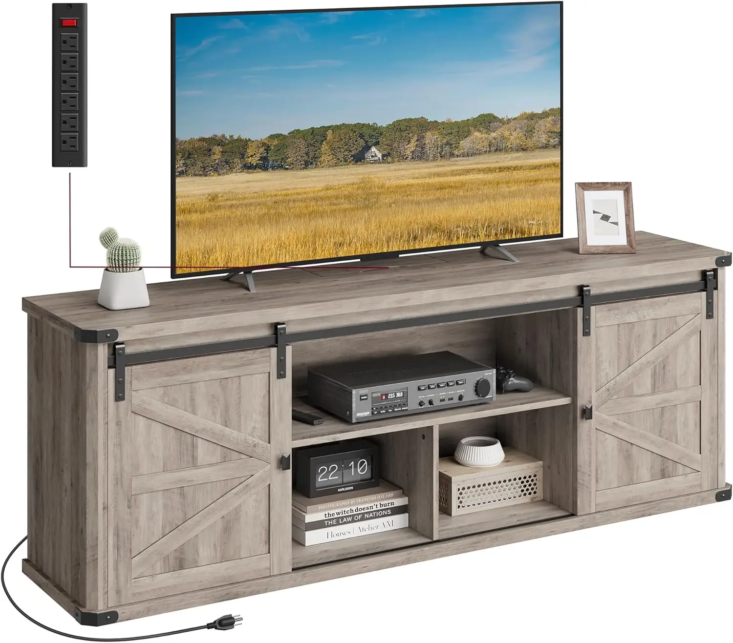 Vasagle Tv Stand For Tvs Up To 75 Inches, Farmhouse Entertainment Center With Sliding Barn Doors, Tv Console Table For Living