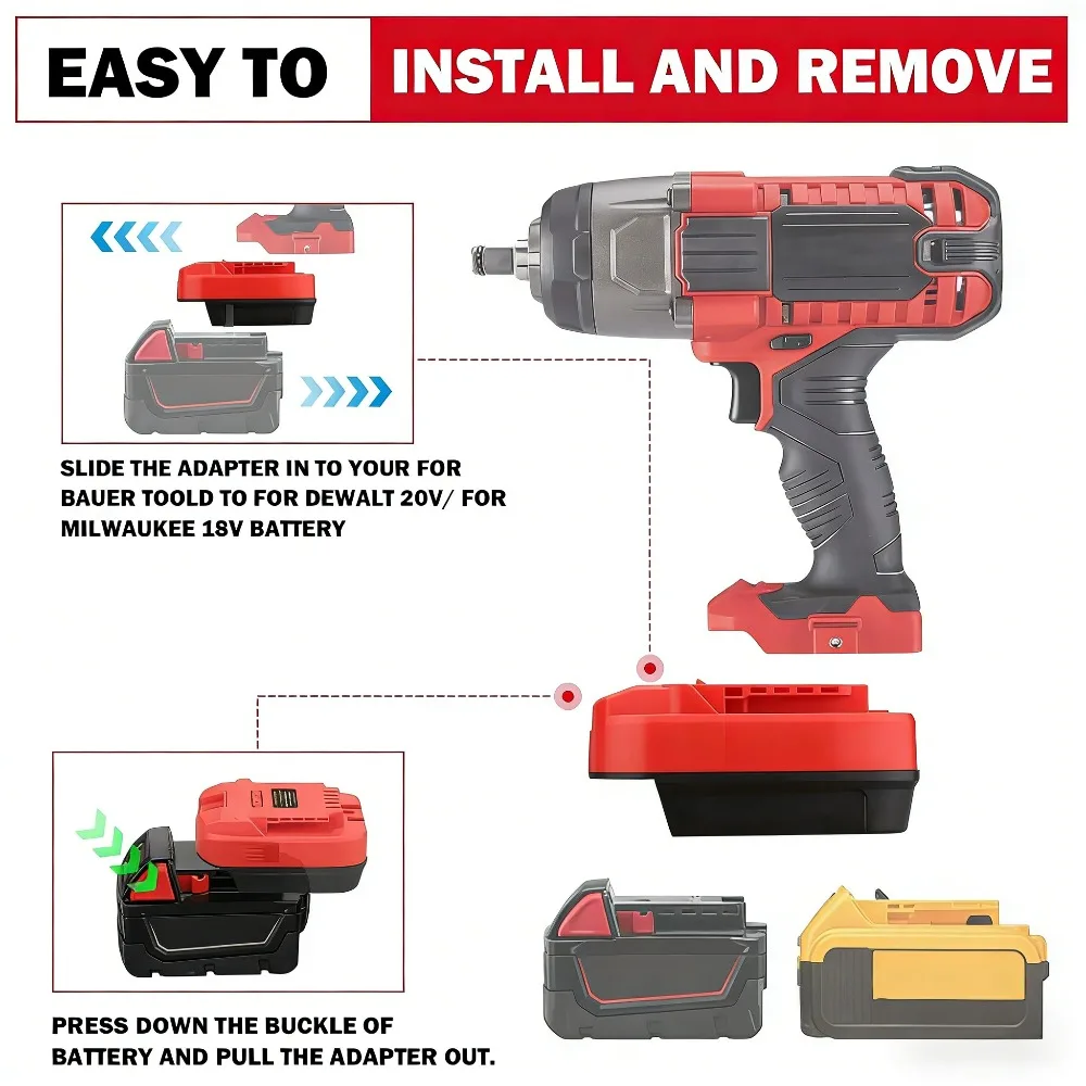 

DM18BAU Adapter for Bauer 20v Drill for DeWalt 18v 20v Battery for Milwaukee 18v Li-ion Battery to for Bauer 20v Tools