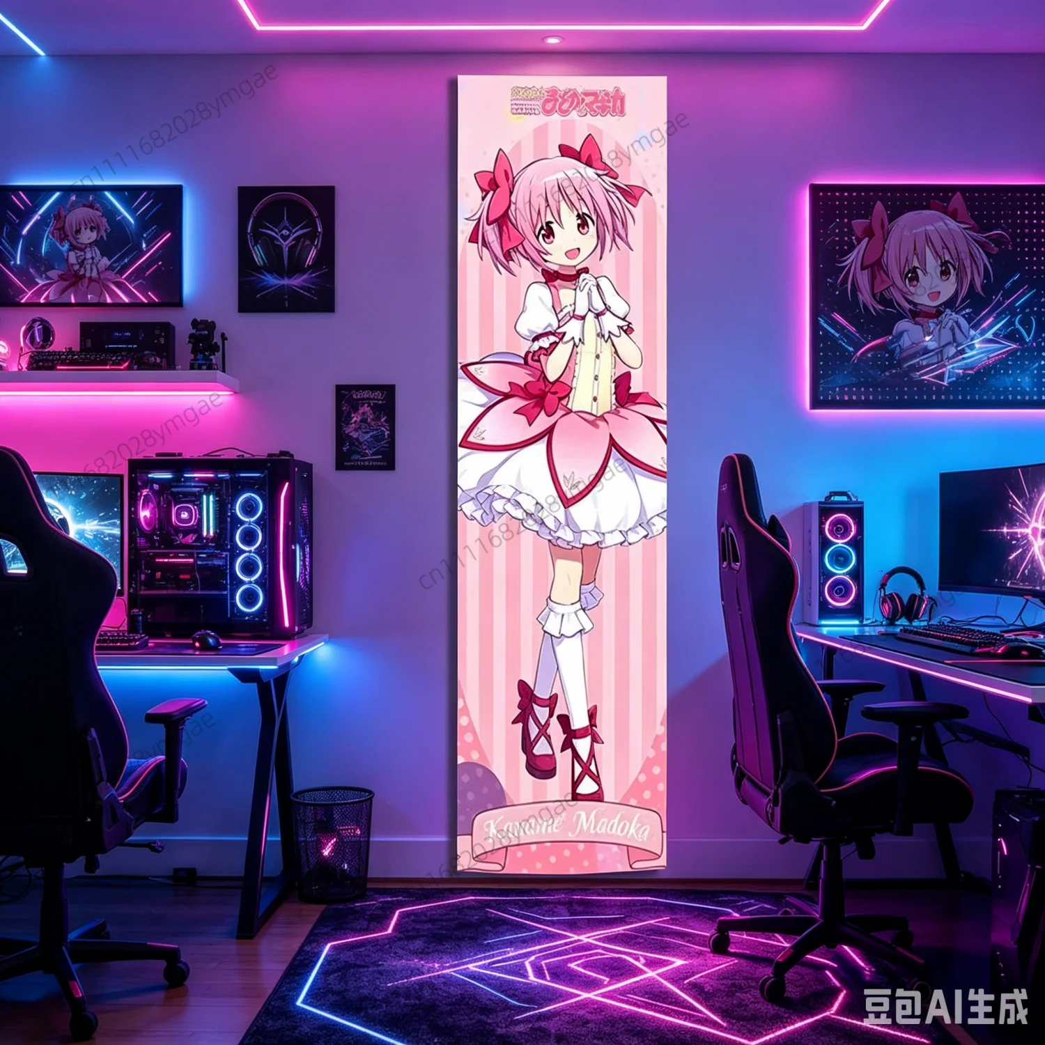 Aesthetic Anime Vertical Long Tapestry Cute Cartoon P-Puella Magi Wall Hanging Flag Pink Girl Bedroom Dorm Backdrop Cloth Banner
