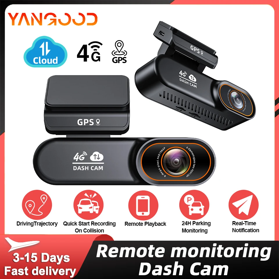 

Yangood 4G Dash Cam Built-in GPS Support Remote Connection 24H Parking Monitoring Collision Warning Car Video Recorder Black Box