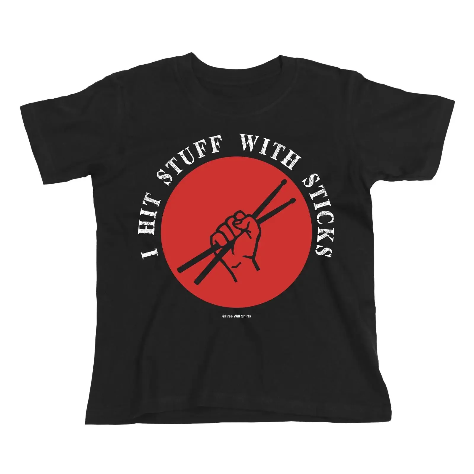 I Hit Stuff With Sticks Kinder Qualität Baumwolle T Shirt Musik Schlagzeug Öko Geschenk vintage Washed Slightly