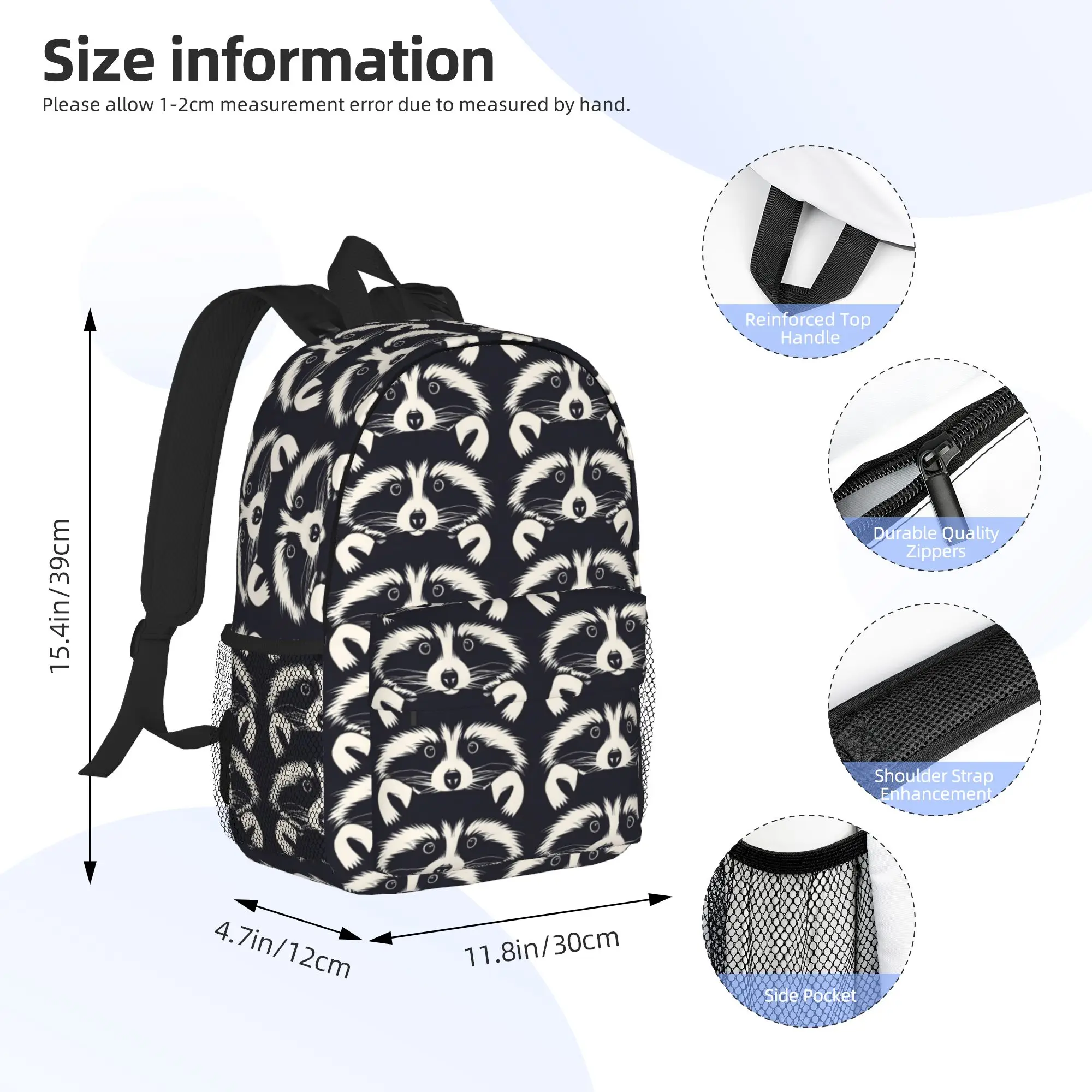 Black and White Raccoon Face Pattern Backpack Hot Sale Daypack Boys Girls BookBag Shoulder Bags for Men Women School Bag