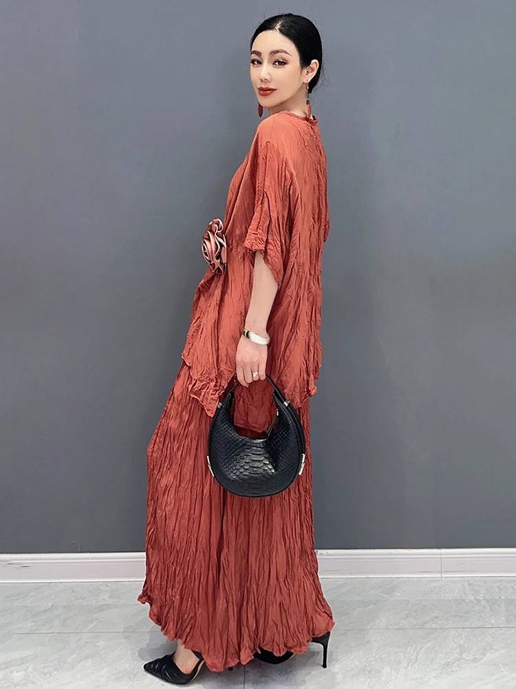 XITAO Round Neck Two-piece Set Half Sleeved Solid Color Loose All Match New Elegant Casual A-line Skirt Fashion Set LYD1836