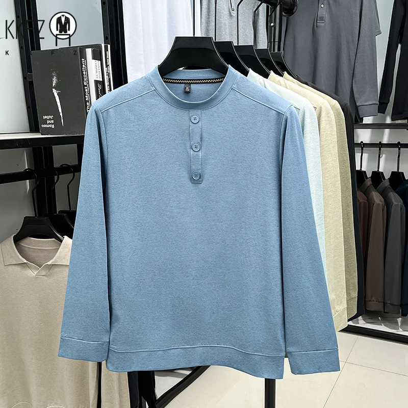 Men's Soft Henley Neck Pullover With Button Placket Long Sleeve Shirt For Daily Wear And Business - view 5