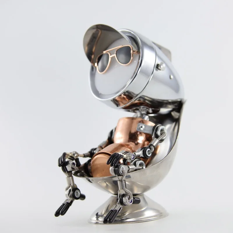 Handmade Punk Robot Desktop Ornament Industrial Style Computer Atmosphere Lamp Creative Decor Gift For Men Women Homestay