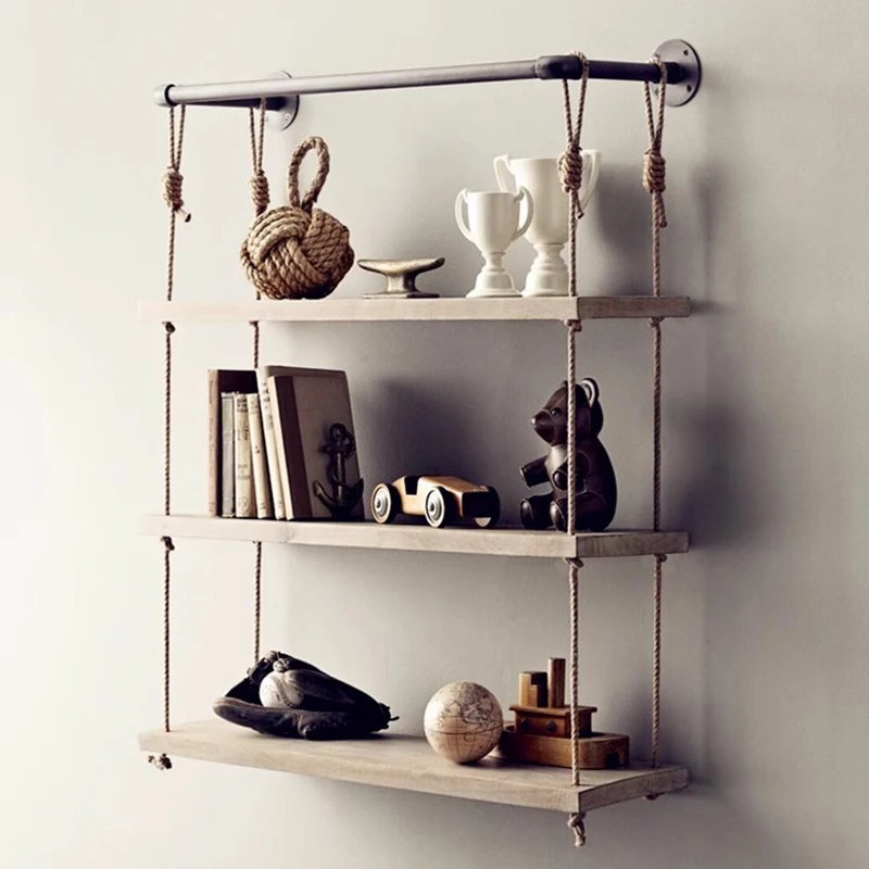 Solid Wood Wall Hanging Rack Creative Storage Racks Living Room Floating Wall Shelves Household Storage Holders Modern Decor