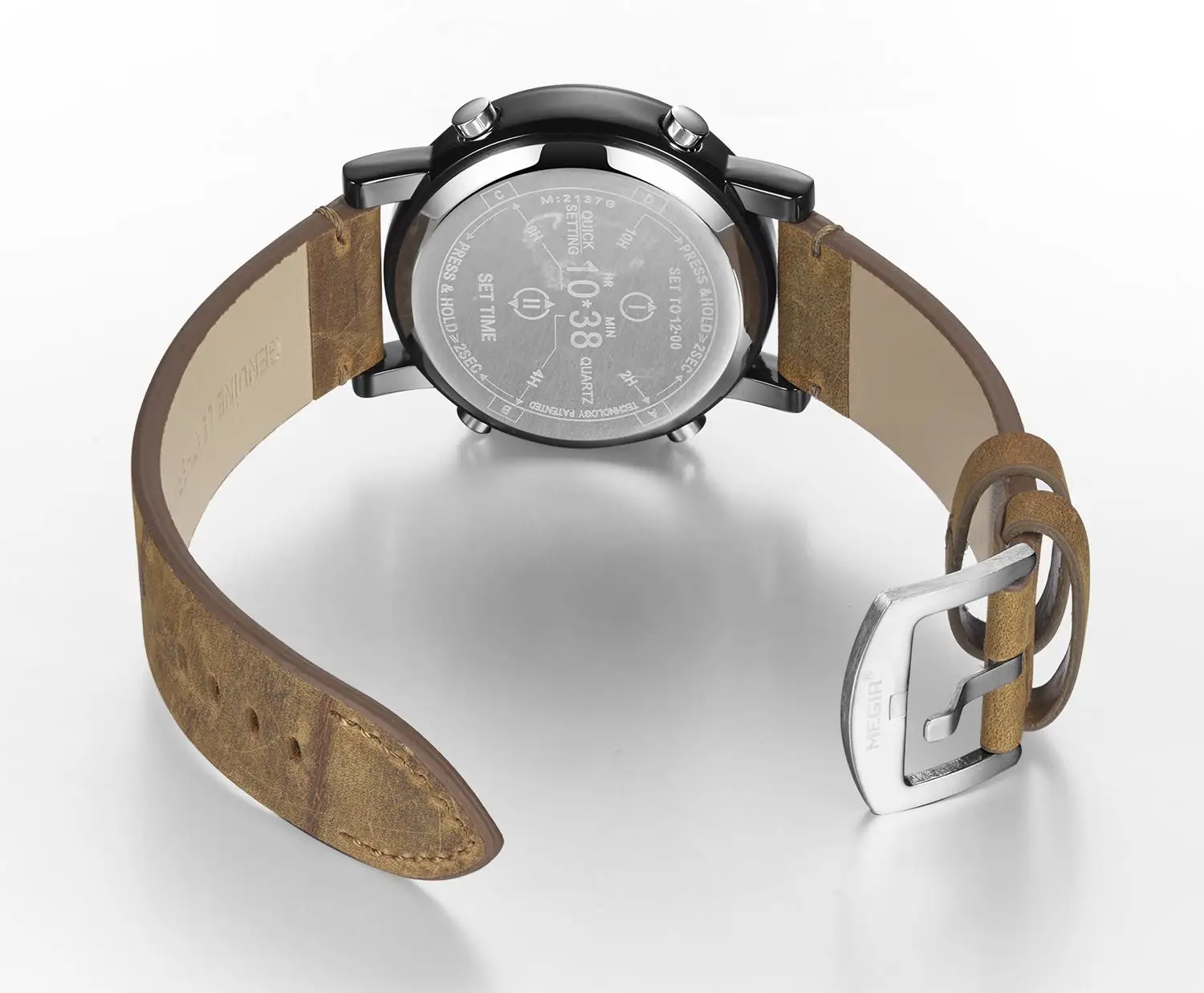 Roller Pointer Watches Brother Military Sport Watch Leather Strap Sister Quartz Wristwatch Clock Relogio Mascilino Megir 2137G
