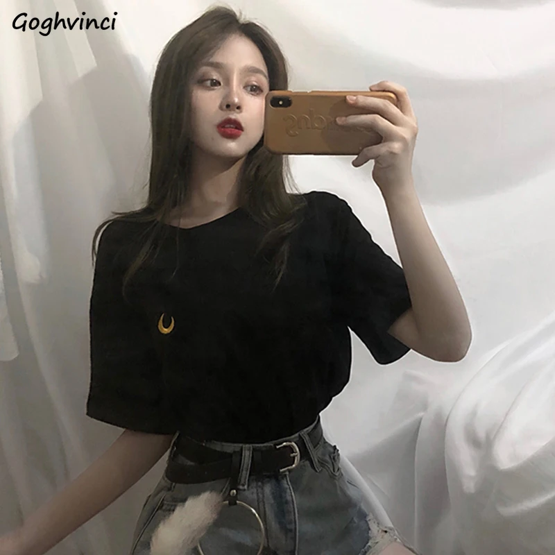 Short Sleeve T-shirts Women Summer Embroidery Cartoon Korean Hot Sale Simple Casual Fashion Loose Chic Girls Ins BF Ulzzang New