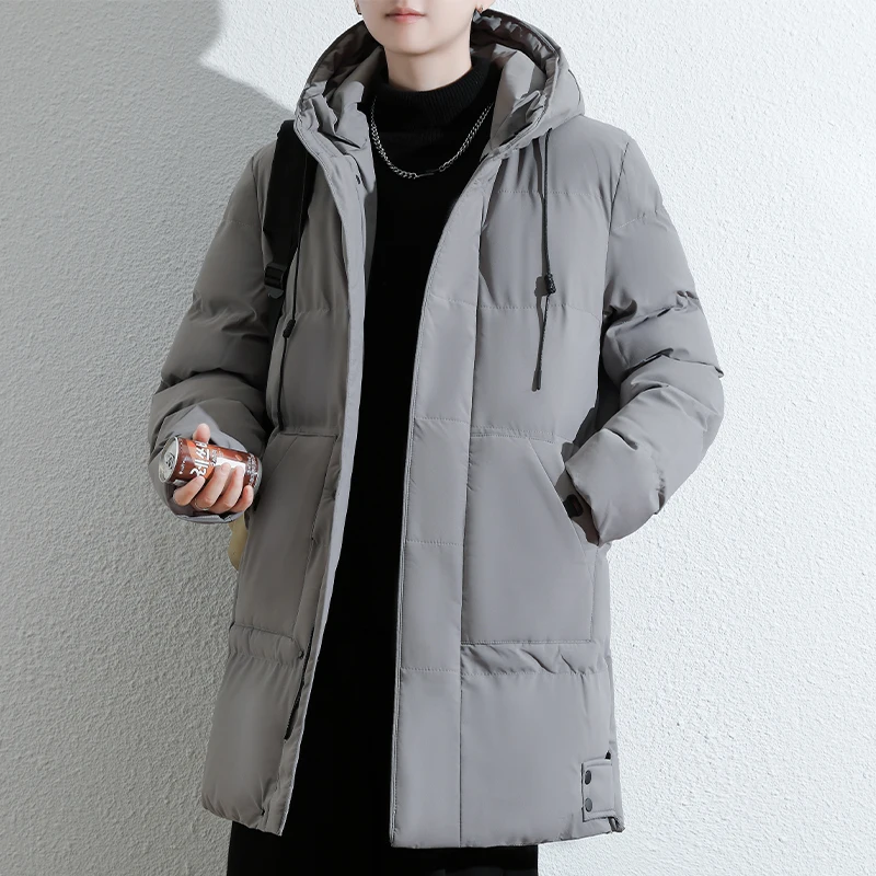 جديد 2025 سترات رجالية غير رسمية بقلنسوة موضة طويلة وسميكة ملابس خارجية مبطنة للرجال سترة واقية شتوية معاطف ملابس للرجال