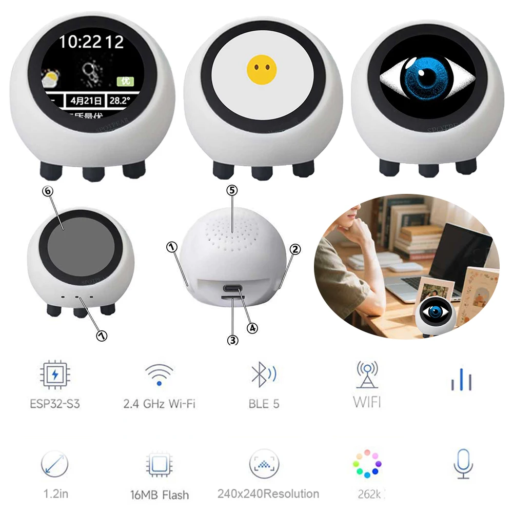 ESP32-S3 Development Board Multi-Function Mini Robot Tabletop Ornaments LCD Display Smart Assistant Robot for Home Office