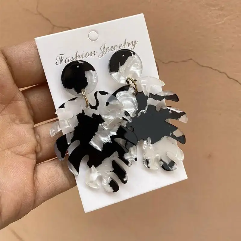 Simple Green Big Oval Drop Earrings For Women statement Resin Acrylic Geometric long Earring 2019 Gold Color Party ZA Jewellery