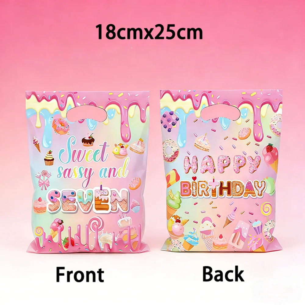 Sacs cadeaux à motif gâteau rose, 10/30/50 pièces, décoration de fête d'anniversaire pour enfants, sacs à bonbons avec poignée, fournitures pour baptême de bébé