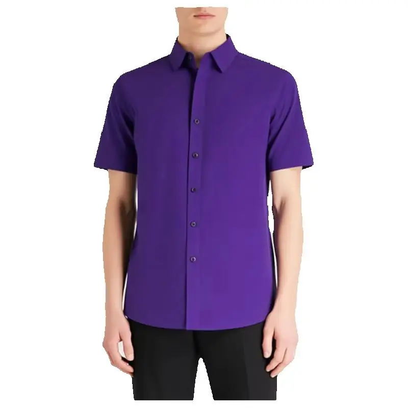 Summer Men's Stretch Short Sleeve Shirt, Business Casual Lapel Shirts, Blue Red Green Purple Gray White, European Size
