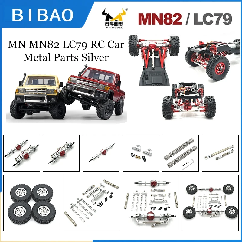 Metal Silver Upgrade, Front and Rear Assemblies, Kit, for MN Model 1/12 MN82 LC79 MN78 Red RC Car Parts